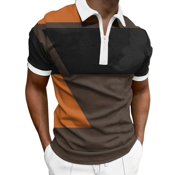 Sngxgn Shirts for Men - Short Sleeve Casual Polo Shirt(Brown,XXXL)