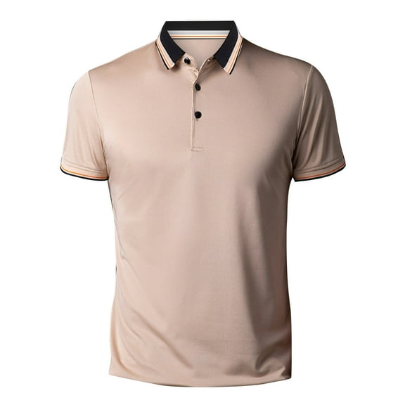 Sngxgn Shirts for Men - Short Sleeve Casual Polo Shirt(Khaki,XXL)