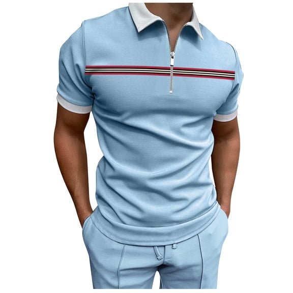 Sngxgn Short-Sleeve Classic Fit Mens Polo Shirt with and Polo Shirt(Light Blue,XXXL)