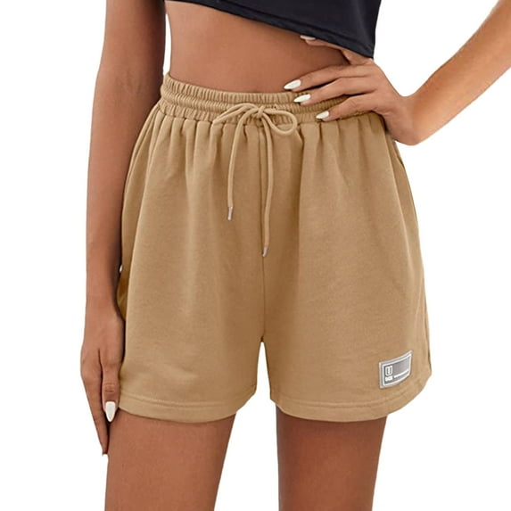 Sngxgn Shorts for Women with Pocket Womens High Waisted Long Shorts for Running Workout (Khaki,M)