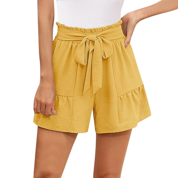 Sngxgn Shorts for Women with Pocket Womens High Waisted Long Shorts for Running Workout (Yellow,M)