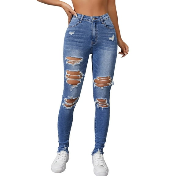 Sngxgn Skinny Jeans for Women High Waist Stretchy Classic High Rise Jeggings Denim Pants(Blue,XXL)