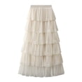 thumbnail image 1 of Sngxgn Skirt for Women High Waist A line Summer Fall Skirts(Beige,One Size), 1 of 6