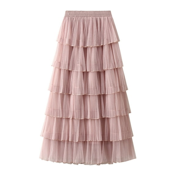 Sngxgn Skirts Basic Versatile Ribbed Seamless Stretchy Casual High Waist Midi Skirt(Pink,One Size)