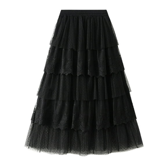 Sngxgn Skirts for Women Elastic High Waisted Skirt Womens Summer Skirts Trendy(Black,One Size)