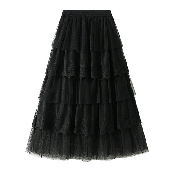 Sngxgn Skirts for Women Elastic High Waisted Skirt Womens Summer Skirts Trendy(Black,One Size)