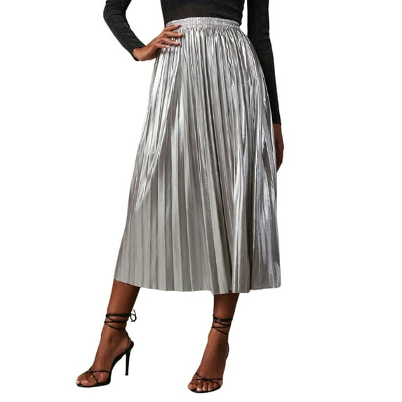 Sngxgn Skirts for Women Length Skirt Casual Long Skirt High Waisted Skirt Long Skirt(Silver,S)