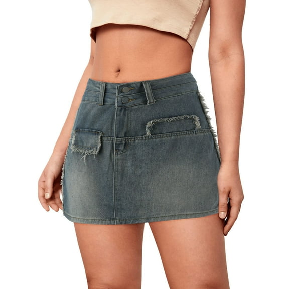 Sngxgn Solid Stretchy Cotton High Waist A-line Flared Casual Skater Mini Skirt(Blue,XL)