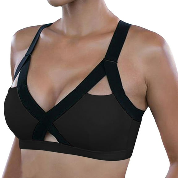 Sngxgn Sports Bra for Women Padded Medium Support Strappy Bras Seamless High Impact Yoga Exercise Bras(Black,XXL)