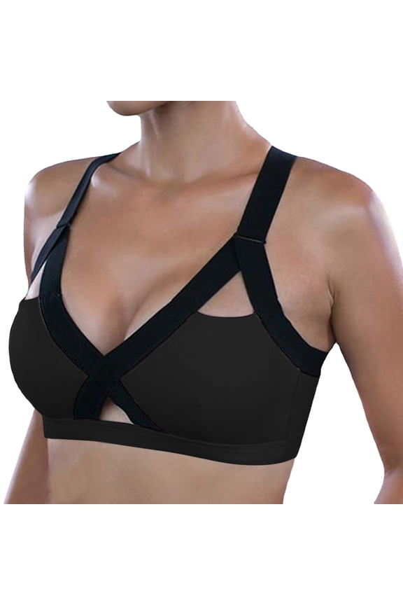 Sports Bra for Women Padded Medium Support Strappy Bras Seamless High Impact Yoga Exercise Bras(Black,XXL)