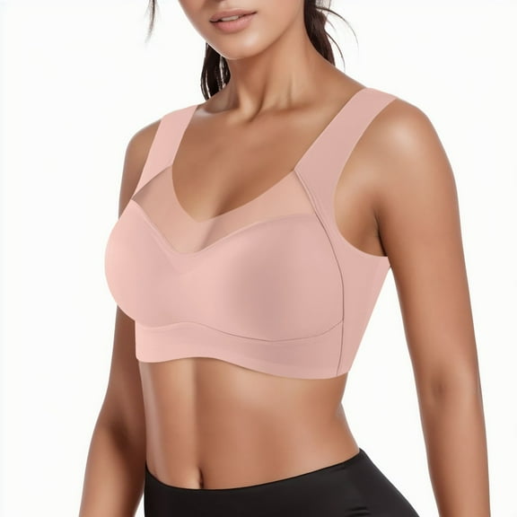 Sngxgn Women's Plus Size Front-Closure Wireless Bra Underwire(Pink,XL)