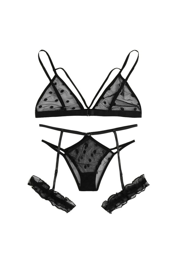 Straps Mesh Skeleton See-through Open Nightgown(Black,XXL)