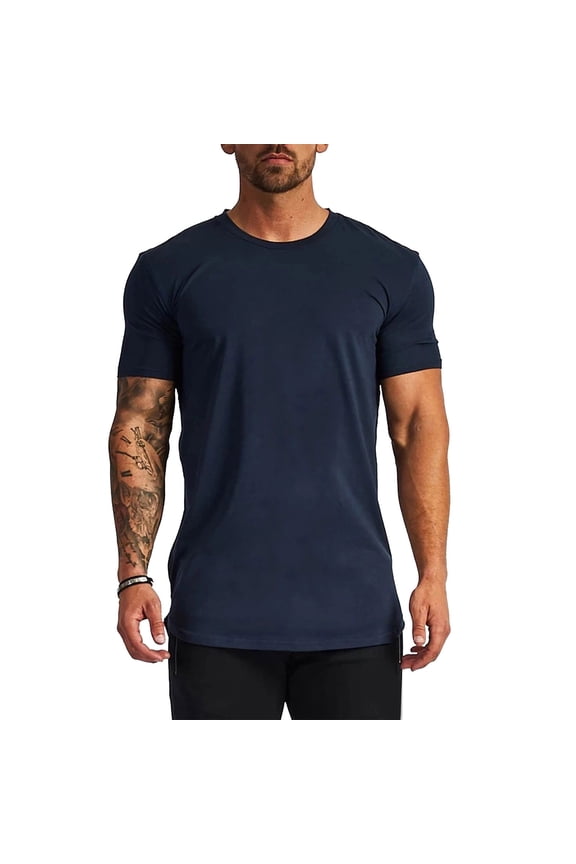Summer T-Shirt Loose Print Loose Men's Casual Short-Sleeved Tops(Navy,M)