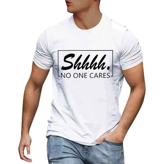 Sngxgn Summer T-Shirt Loose Print Loose Men's Casual Short-Sleeved Tops(White,L)