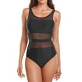 thumbnail image 1 of Sngxgn Swimsuit Women Criss Cross Back Print Bathing Suits Modest Swimwear(Black,S), 1 of 9