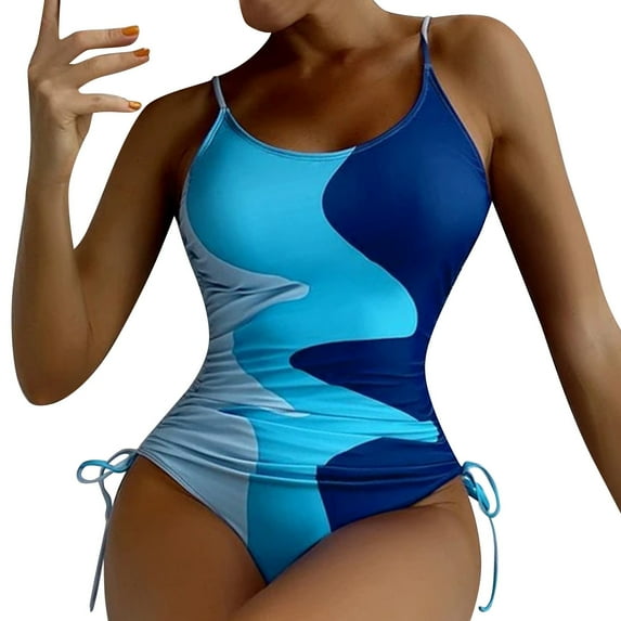 Sngxgn Swimsuit Women - Tummy Control Bathing Suits, Unique Design Criss Cross Back, Ruched Swimwear(Blue,S)