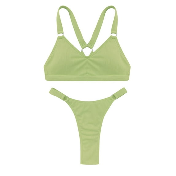 Sngxgn Swimsuit for Women Bathing Suit Cut Out Cross Back Tie Deep V Neck Ruched High Cut(Green,S)