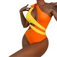 thumbnail image 1 of Sngxgn Swimsuit for Women Bathing Suit Cut Out Cross Back Tie Deep V Neck Ruched High Cut(Orange,M), 1 of 4