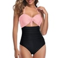 thumbnail image 1 of Sngxgn Swimsuit for Women Bathing Suit Cut Out Cross Back Tie Deep V Neck Ruched High Cut(Pink,L), 1 of 4