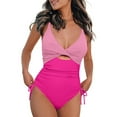 thumbnail image 1 of Sngxgn Swimsuit for Women Bathing Suit Cut Out Cross Back Tie Deep V Neck Ruched High Cut(Pink,XXL), 1 of 6