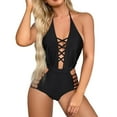 thumbnail image 1 of Sngxgn Swimsuit for Women Bathing Suits Front Cutout Adjustable Straps Ruched Swimwear(Black,L), 1 of 8
