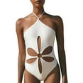 thumbnail image 1 of Sngxgn Swimsuit for Women Bathing Suits Front Cutout Adjustable Straps Ruched Swimwear(White,S), 1 of 6