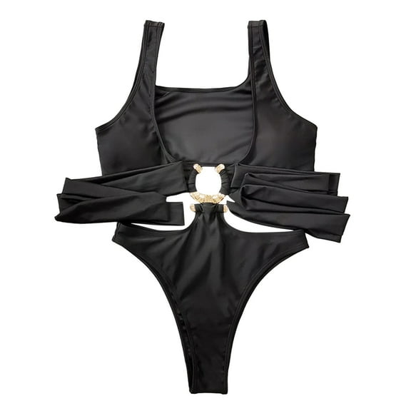 Sngxgn Swimsuit for Women V Neck Short Sleeve Bathing Suit(Black,M)