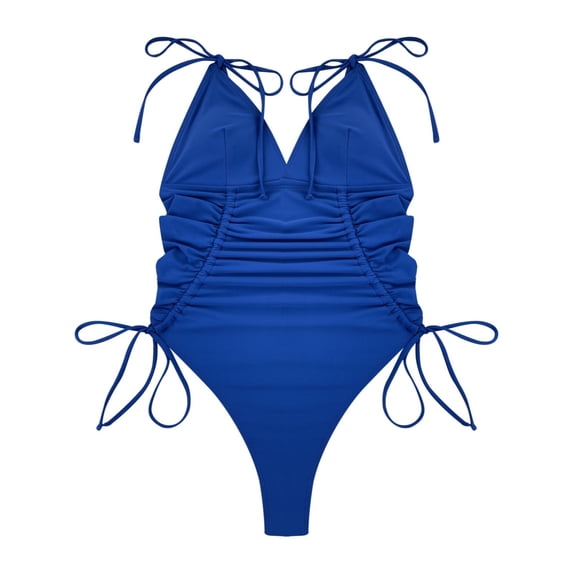 Sngxgn Swimsuit for Women V Neck Short Sleeve Bathing Suit(Blue,M)