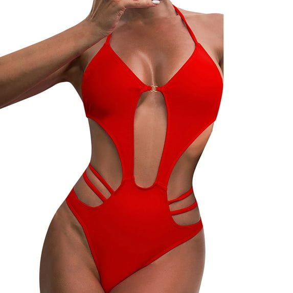 Sngxgn Swimsuit for Women V Neck Short Sleeve Bathing Suit(Red,L)