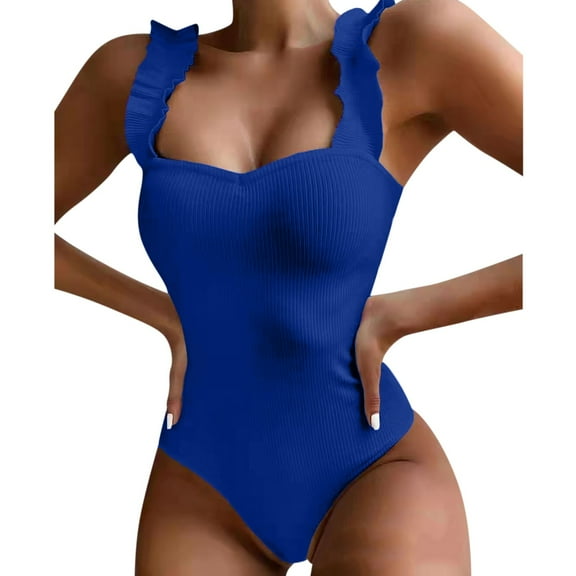 Sngxgn Swimsuits for Women Modest Tummy Control Swimdress Vintage Bathing Suits Swimwear(Blue,L)
