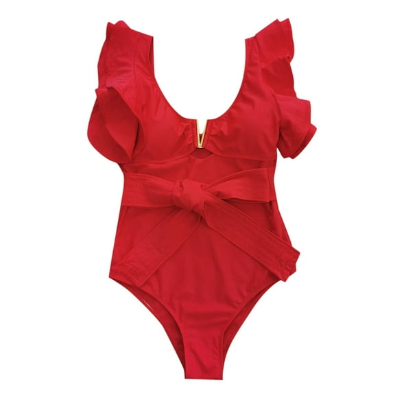 Sngxgn Swimsuits for Women Modest Tummy Control Swimdress Vintage Bathing Suits Swimwear(Red,L)