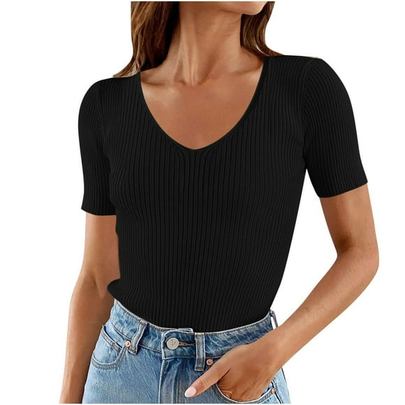Sngxgn T-Shirt Crewneck Tee for Women Curved Hem(Black,XL)