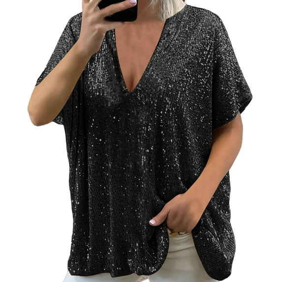 Sngxgn T-Shirt Crewneck Tee for Women Curved Hem(Black,XL)