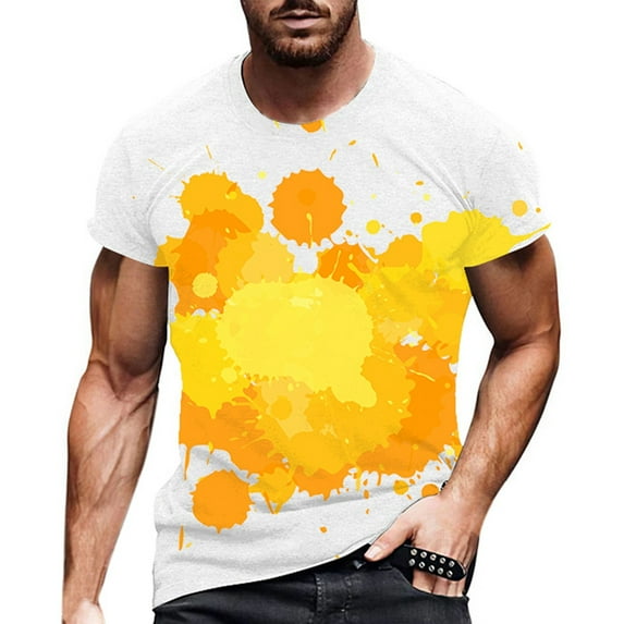 Sngxgn T-Shirt Summer Top Print Vintage Casual Short Sleeve T-Shirt(Yellow,L)