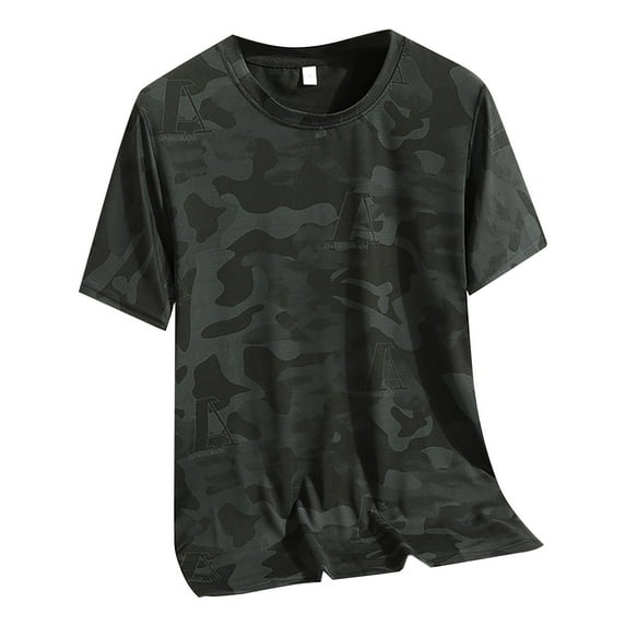 Sngxgn T Shirts for Men Summer Vintage Print Short-Sleeved Round Neck T-Shirt Top(Black,L)