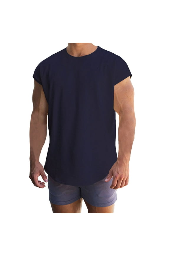 T Shirts for Men Summer Vintage Print Short-Sleeved Round Neck T-Shirt Top(Navy,XXL)