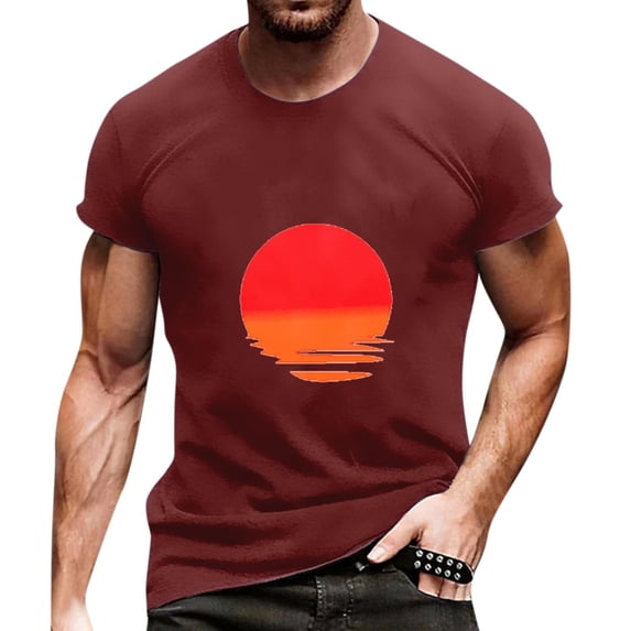 Sngxgn T Shirts for Men Summer Vintage Print Short-Sleeved Round Neck T-Shirt Top(Red,M)