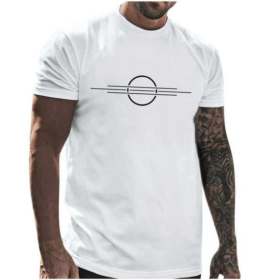 Sngxgn T Shirts for Men Summer Vintage Print Short-Sleeved Round Neck T-Shirt Top(White,M)