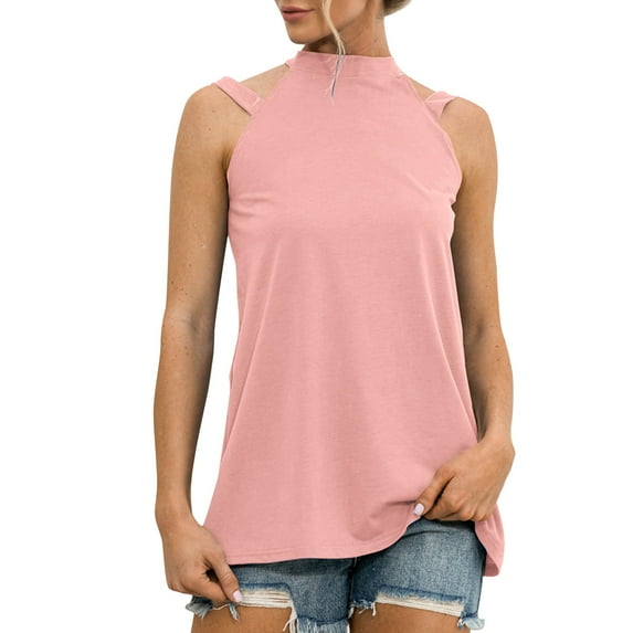 Sngxgn Tank Tops for Women Loose Fit Sleeveless V Neck Cami Camisole Blouses Shirt Top(Pink,S)