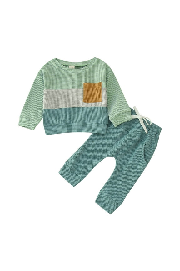 Toddler Baby Boy Clothes Boy Fall Winter Outfit Long Sleeve Sweatshirt Jogger Pants Set(Blue,70)