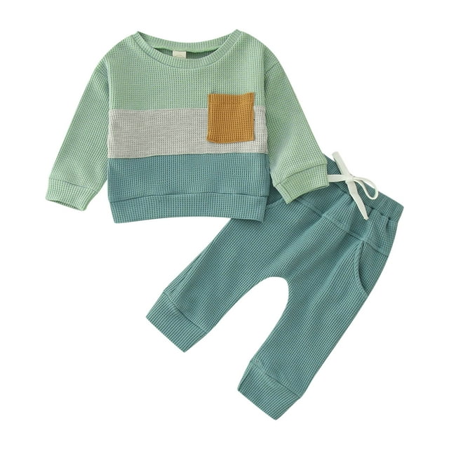 Sngxgn Toddler Baby Boy Clothes Solid Color Sweatshirt Top and Jogger ...
