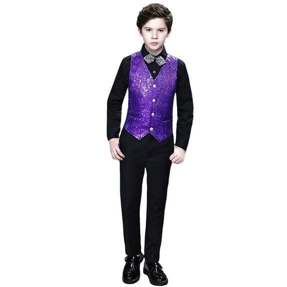 Sngxgn Toddler Baby Boy Fall Winter Outfit Long Sleeve Sweatshirts Stretch Jogger Pants Clothes Set(Purple,140)