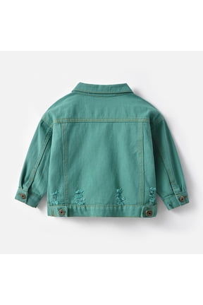 Boys Kids Denim Jacket Hooded Distressed Top Cotton Light Weight Jean Jacket Coat Outerwea(Green,70)