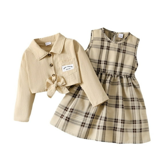 Sngxgn Toddler Baby Girl Fall Winter Skirt Set Long Sleeve T-Shirt Top & Skirts Dress 2Pcs Outfits(Khaki,5Y)