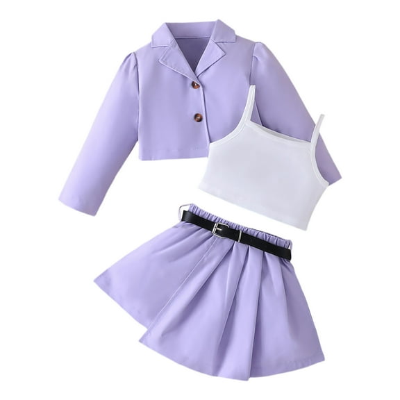 Sngxgn Toddler Baby Girls Skirt Outfits Ribbed Sweater Shirt Tops Dress Fall Clothes Set(Purple,4Y)