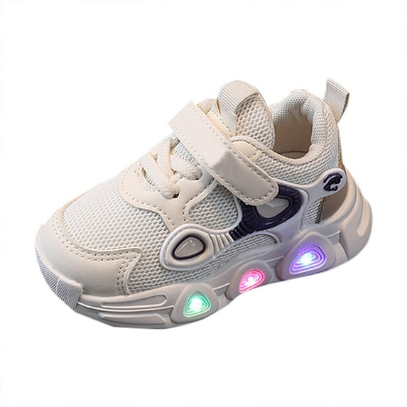 Sngxgn Toddler Boys Girls Light Up Shoes Flashing Lightweight Mesh Breathable Adorable Running Sneakers for Toddler and Little Kid(Beige,18-24 M)