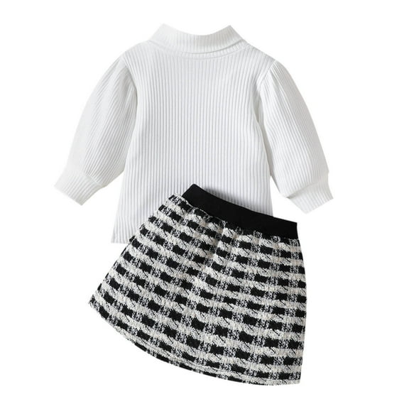 Sngxgn Toddler Girl Clothes, Fall Winter Kids Clothes Puff Long Sleeve Tops   Mini Skirts 2Pcs Outfits Set(Black,100)