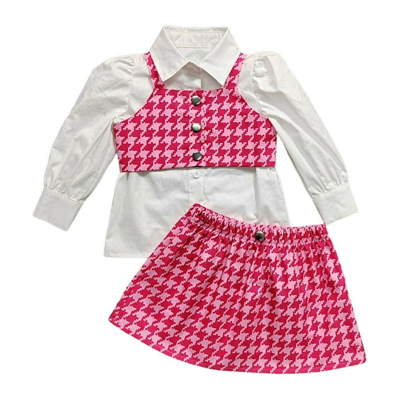 Sngxgn Toddler Girl Clothes Skirt Outfits Set Puff Sleeve Tops + Pleated Mini Skirts 2Pcs Clothes(Pink,7)