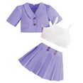 thumbnail image 1 of Sngxgn Toddler Girl Clothes Skirt Outfits Set Puff Sleeve Tops + Pleated Mini Skirts 2Pcs Clothes(Purple,8Y), 1 of 4