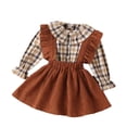 thumbnail image 1 of Sngxgn Toddler Girl Fall Clothes Solid Knitted Pullover Top A-Line Button Mini Skirt Set Girls 2Pcs Oufits(Coffee,100), 1 of 6